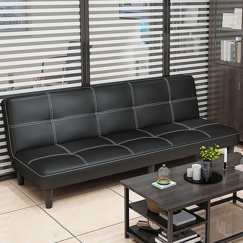 Modern Black Faux Leather Pillow Top Arm Sofa/Sectional with Convertible