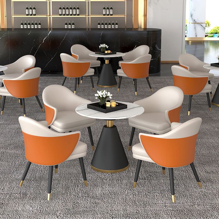 1/5 Pcs Metal Modern Dining Room Set with Round Table and Arm Chairs Dining Set