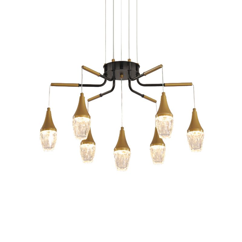 7/13/16-Kopf-LED Kronleuchter postmoderner Burst-Design Kristall Regentropfendecke in Gold