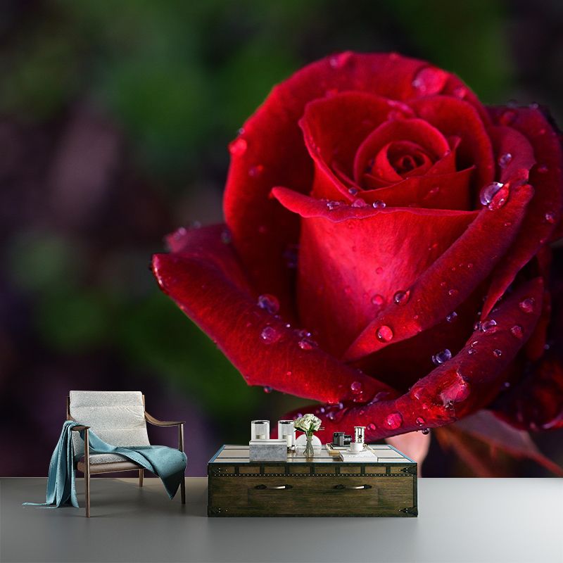 Modern Rose Mural Wallpaper Stain Resistant Wall Covering for Living Room