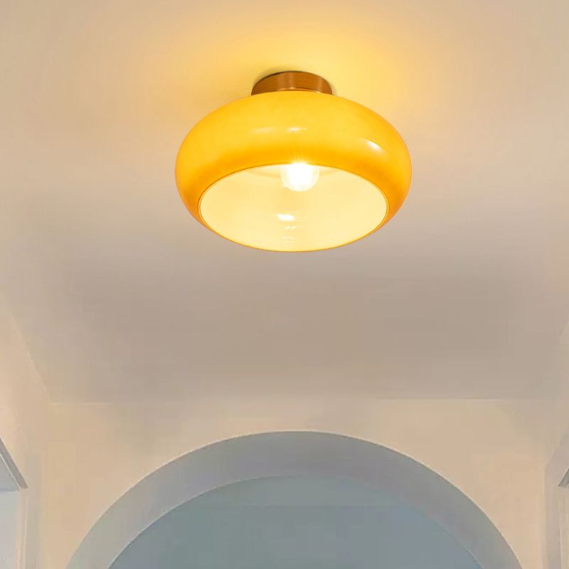 Drum Shape Glass Flush Mount Light Modern Style 1 Light Ceiling Mount Light