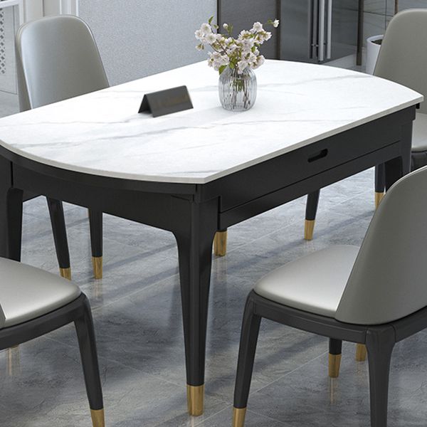 Round Sintered Stone Table Traditional Luxury Dining Room Table with 4 Black Legs