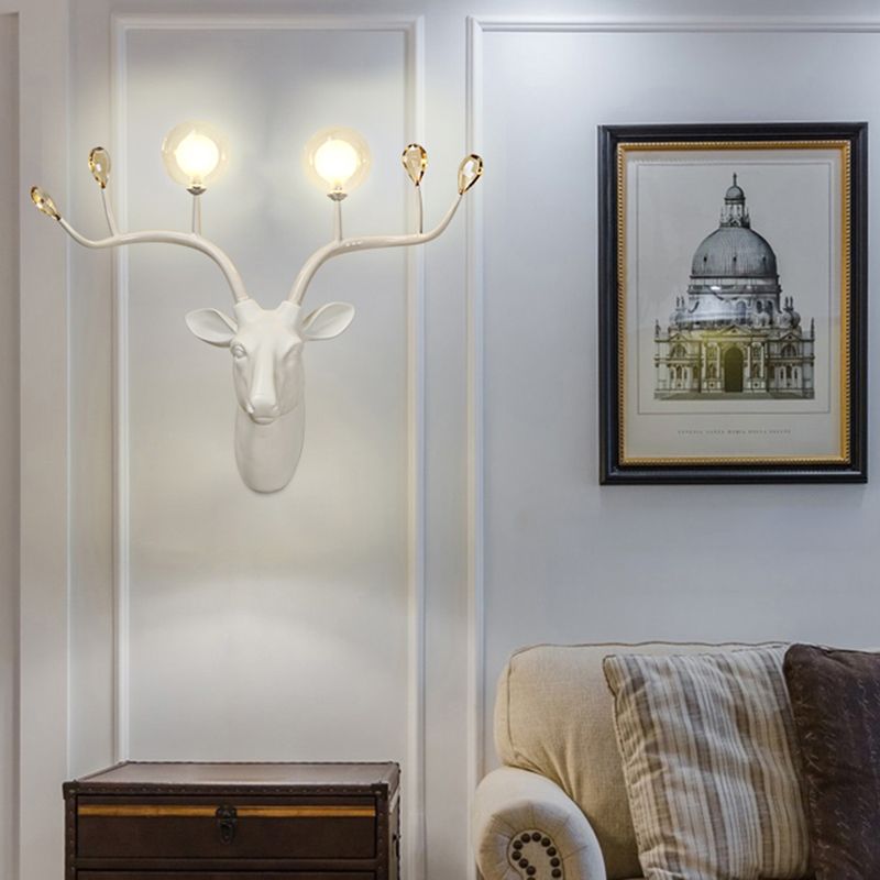 Globe Resin Sconce Light Rustic 2 Lights Living Room Wall Murd Mouriste en noir / blanc avec cerf déco