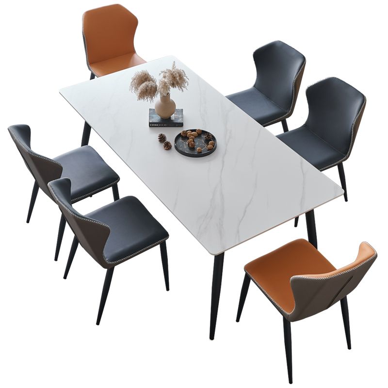 Mesa de comedor rectangular industrial de metal, mesa de piedra sinterizada con patas negras