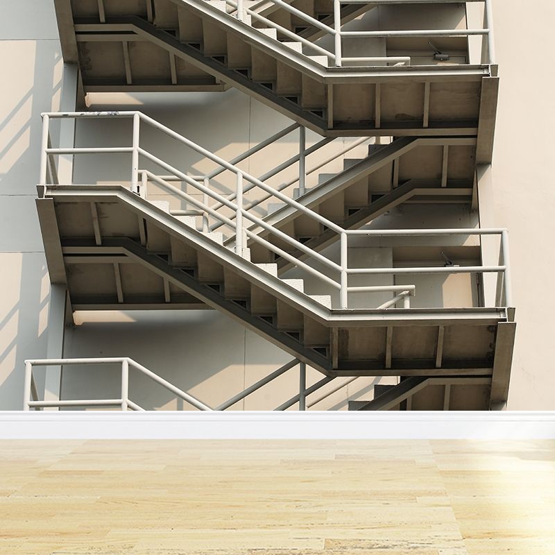 Whole Zigzag Stairs Mural Decal White Non-Woven Wall Covering, Stain-Proof, Personalized