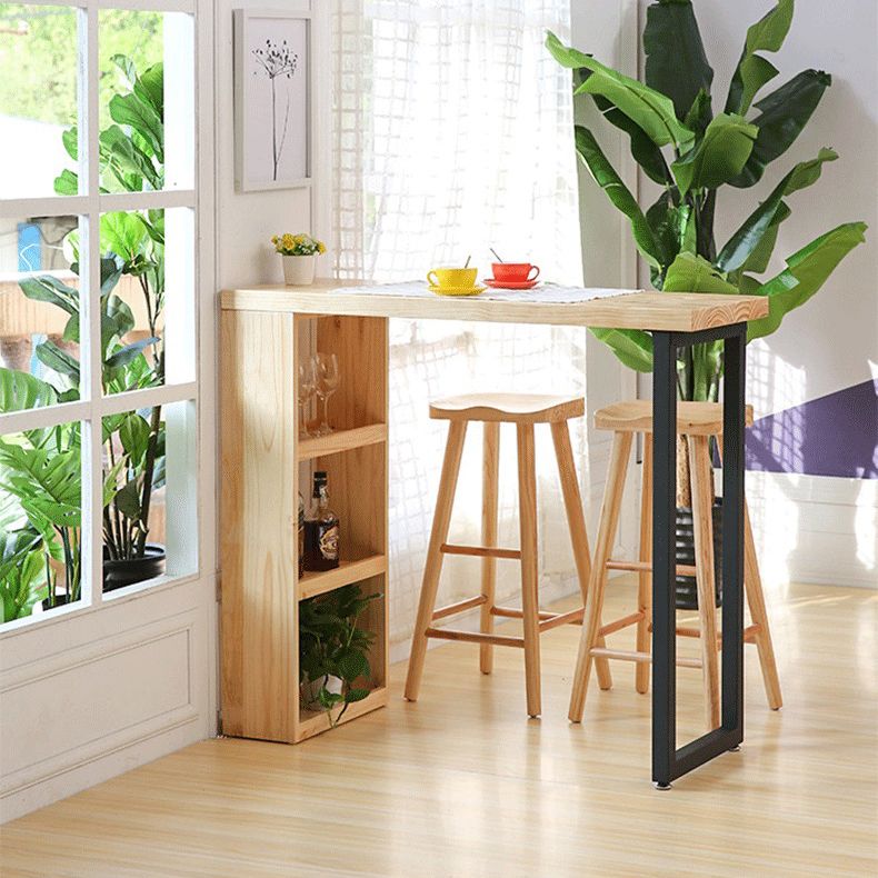 Industrial Indoor Bar/Dinette Table with Storage Rectangle Natural Bar Stool Table