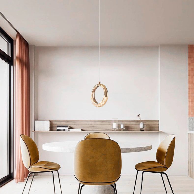 Gouden vergulde ring hanger minimalistisch LED -acryl suspensielamp voor eetkamer