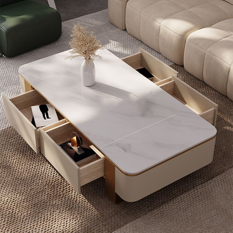 Rectangle Single Coffee Table 2Legs Slate Coffee Table with 4 Drawers
