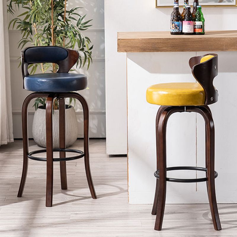 Modern Armless Backrest Counter Stool Wood Kitchen Bar Stool with Pedal and Cushion
