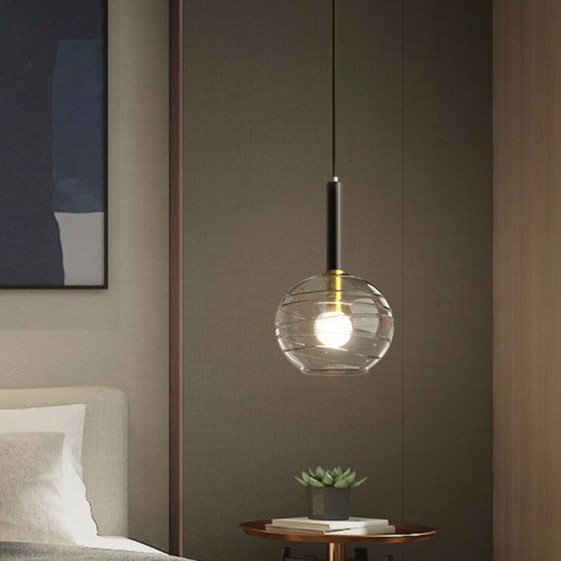 Moderne sferische hangende verlichting transparante textureerde glas met enkele eetkamer hanger in zwart