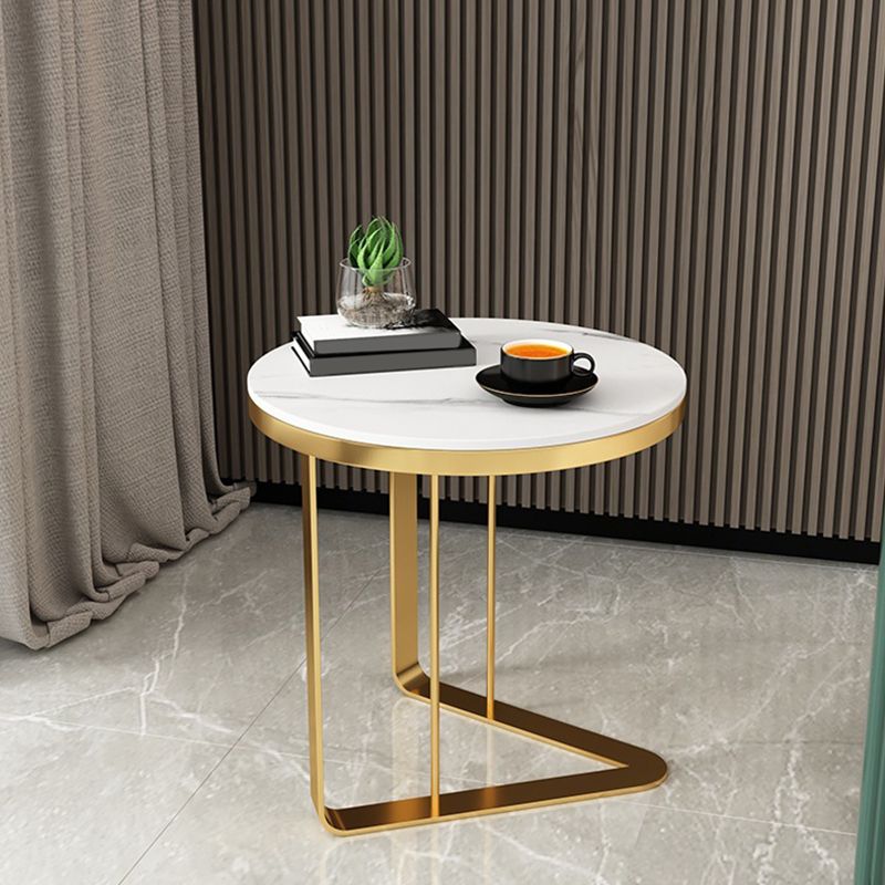 Modern Stone Top Side Table Round Black/Gold Metallic C Table