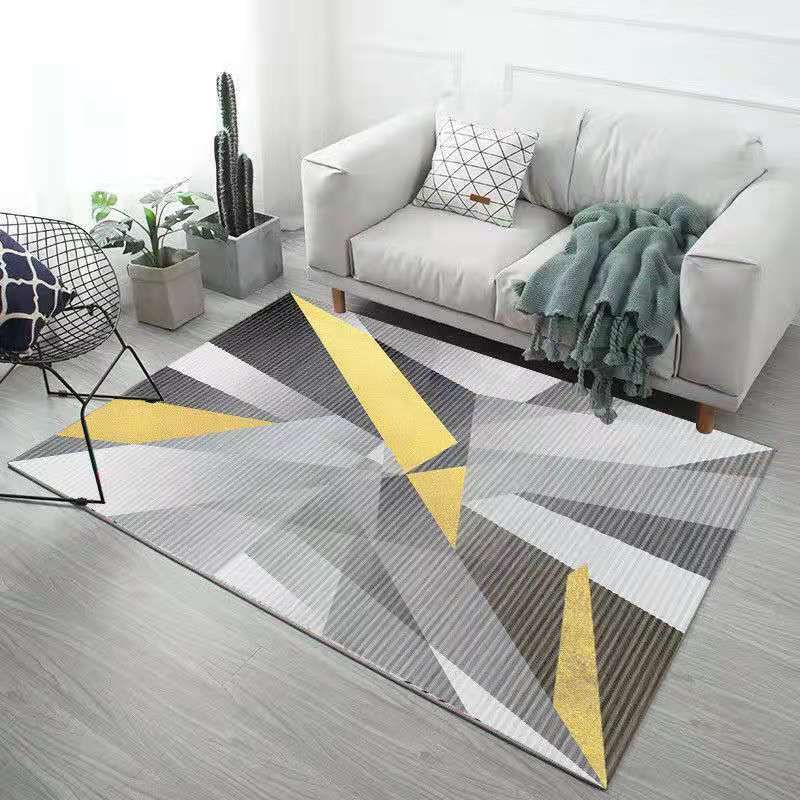 Blue Living Room Indoor Rug Casual Geometric Area Carpet Polyester Anti-Split Carpet