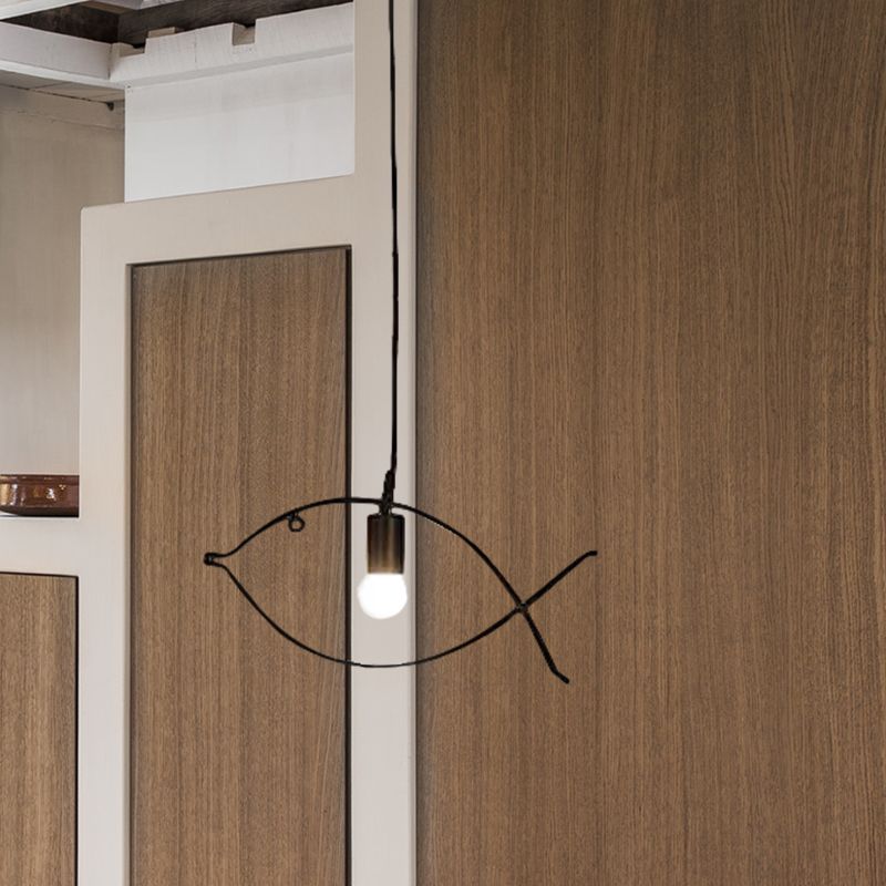 Fish Shape Metal Pendant Lighting Modern Creative 1 Light Black Ceiling Light for Dining Room