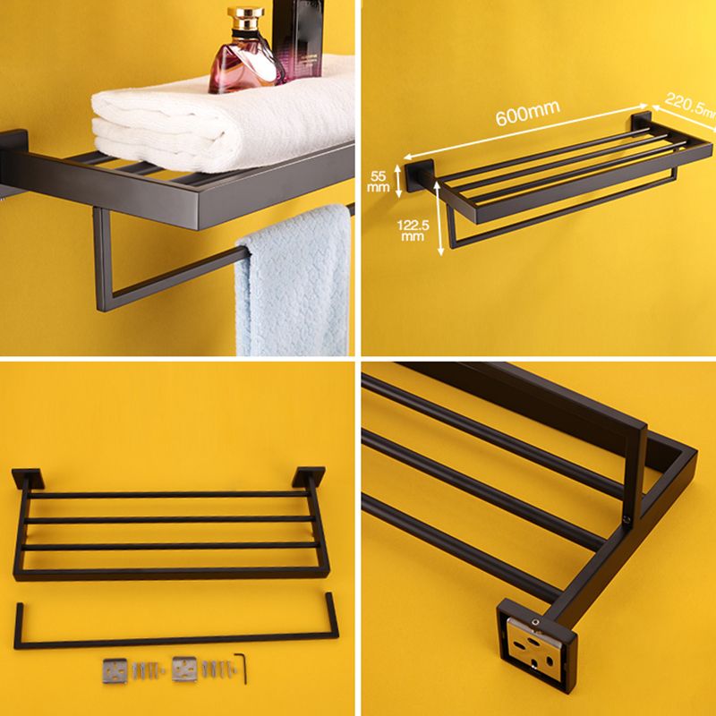 Contemporary Black Bathroom Accessory Kit in Metal with Towel Ring