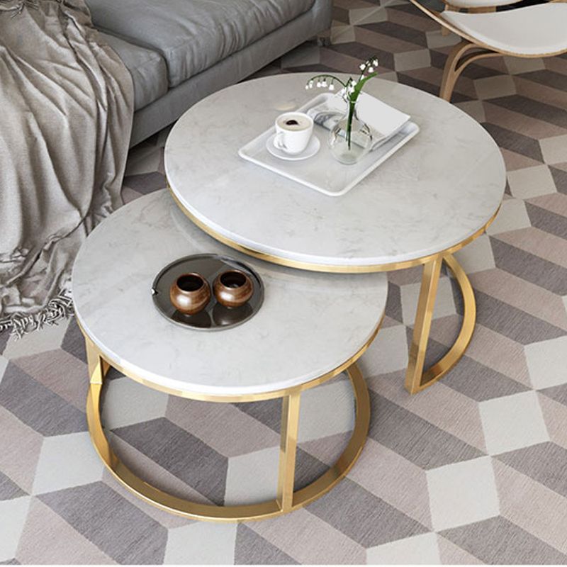 Frame Glam Simple Coffee Table Marble Round Cocktail Table Set