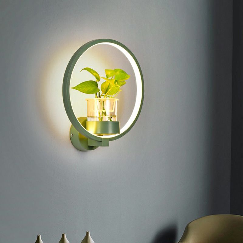 Artistic Loop Shaped Wall Lamp Metal Bedside Wall Sconce Light with Clear Glass Plant Pot