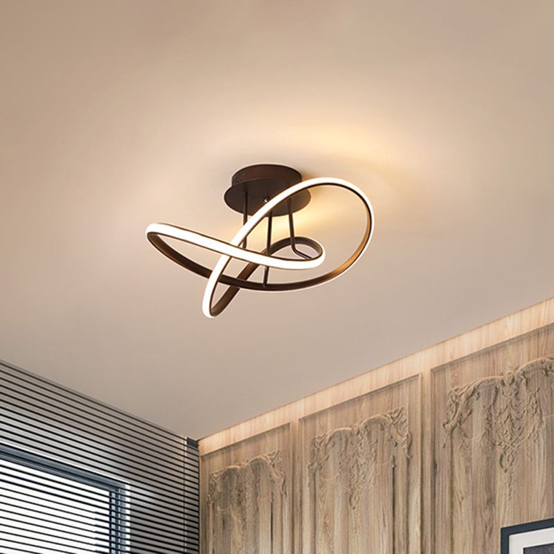 Luz semi empotrada trenzada metálica, LED nórdico negro/blanco/café, iluminación cerca del techo para dormitorio
