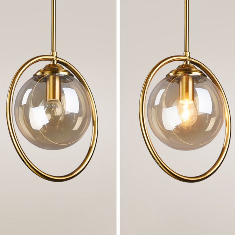 Glasbronze -Anhänger Licht im modernen Luxusstil Iron Globe Hanging Lampe für Innenräume