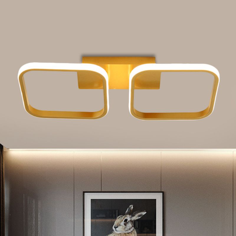 Square Study Room Semi Mount Lighting Acrylic LED Modern Ceiling Lamp in Gold, Warm/White Light