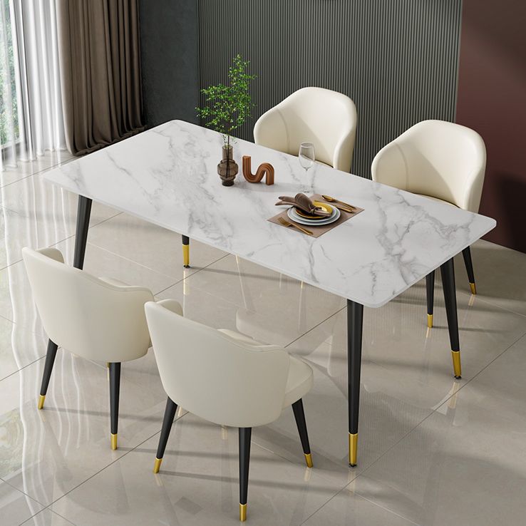 Glam Sintered Stone Küche Esstisch Weißer Küche Esstisch mit 4 Beinen Basis