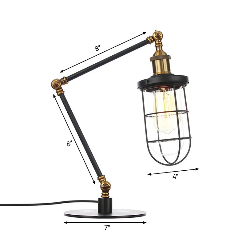 Wire Guard Metal Table Lighting Nautical Style 1 Light Adjustable Black/Brass Table Lamp for Restaurant