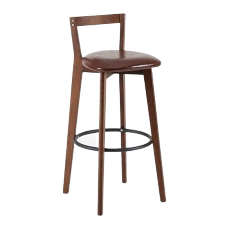 Contemporary Brown Wood Stool Faux Leather Furniture Low Back with 4 Legs