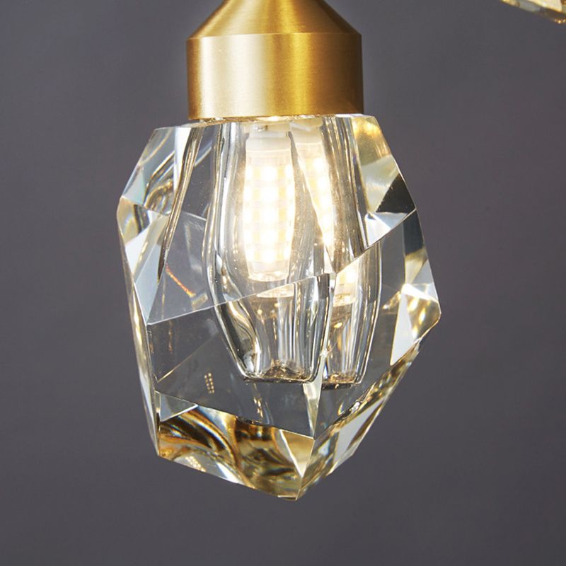 Minimalistische hangende lamp zwart-gouden edelsteenvormige hanger met kristalschaduw voor restaurant