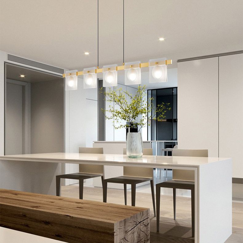 Multiple-Light Rectangular Island Pendant Modern Glass Island Lighting