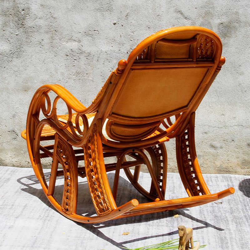 Traditional Rocking Chair Rattan Spindle Backrest Built-in Armrest Indoor Rocking Chair