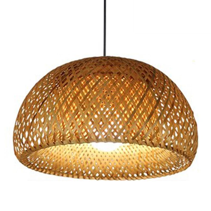 Bowl Bamboo Hanging Pendant Light Chinese Style Beige Pendant Ceiling Light for Restaurant