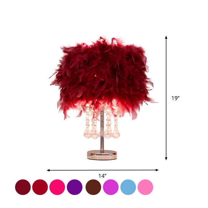 Runde Esstischtisch Leichte Feder 1 Kopf moderne Nachtlampe in Rot/Rosa/Rose Rot mit Kristalltropfen