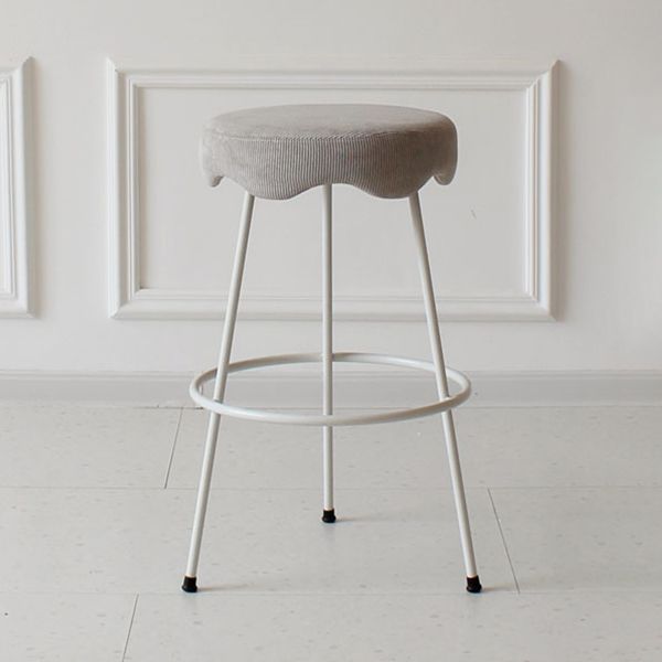 Modern Armless Backless Counter Stool Iron Cafe Bar Stool with Flannel Cushion and Pedal