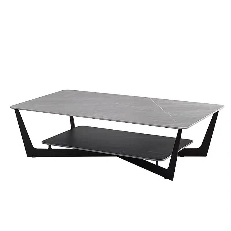 Cross Table Base Design Black Metal Base Slate Top Rectangular Coffee Table