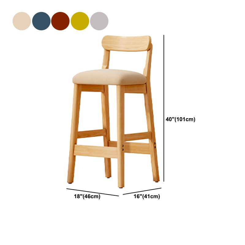 Scandinavian Wood Stool Fabric Upholstered Seat Counter Stool in Matte Finish