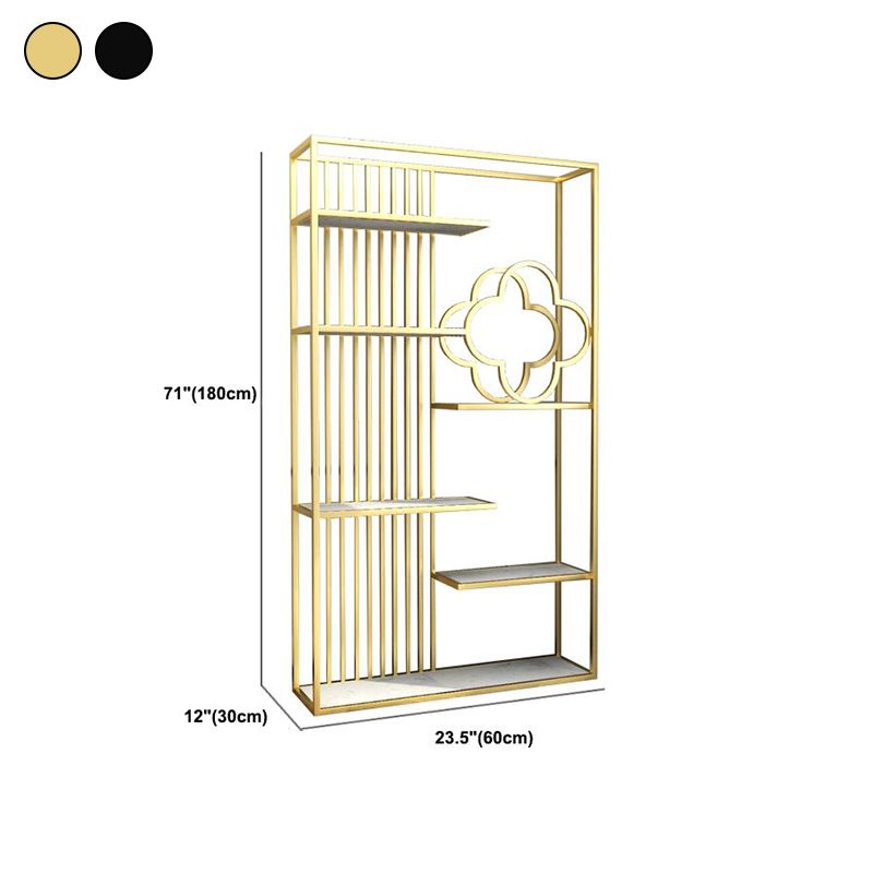 12" D Black / Gold Bookshelf Modern Iron Frame Open Storage Bookcase with Multi Shelves