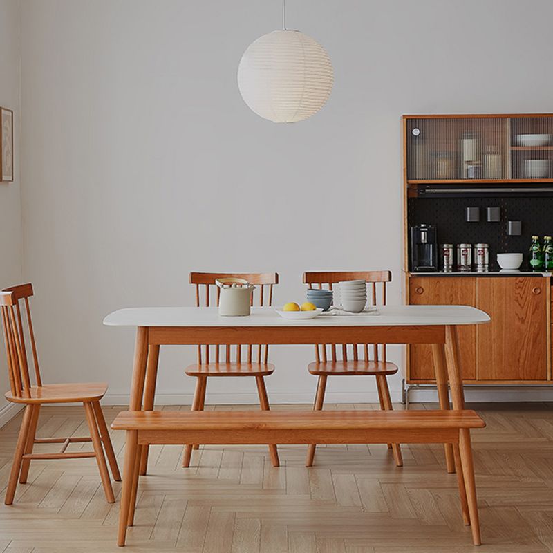 Sintered Stone Top Dining Table Rectangle Table with Wooden Base and 4 Legs