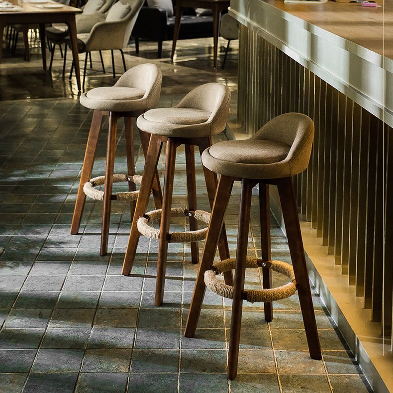 Modern Rubberwood Indoor Stool Matte Finish Upholstered Bar Stools