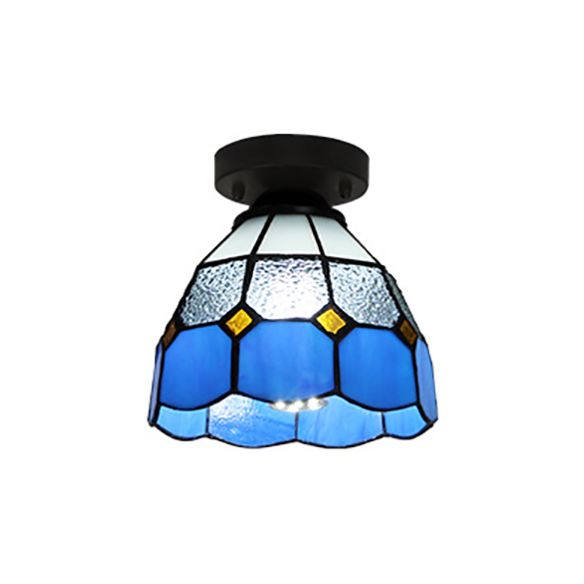 Tiffany Style Dome plafonnier Light Verre 1 Light Light Flush Plafond Light in Blanc / Bleu / Clear for Corridor
