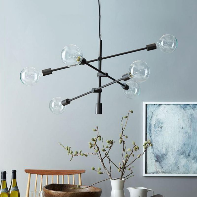 Lampada del lampadario in metallo mobile Modernista 6 luci illuminazione sospesa nera con lampadina esposta