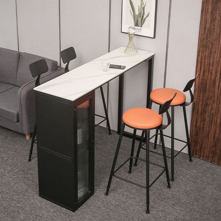 Bar Height Pub Table Modern Marble Rectangle Storage Indoor Counter Wine Table