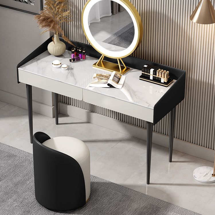 29.52 " Height 2-Drawer Makeup Table Modern Slate Top Vanity Stool