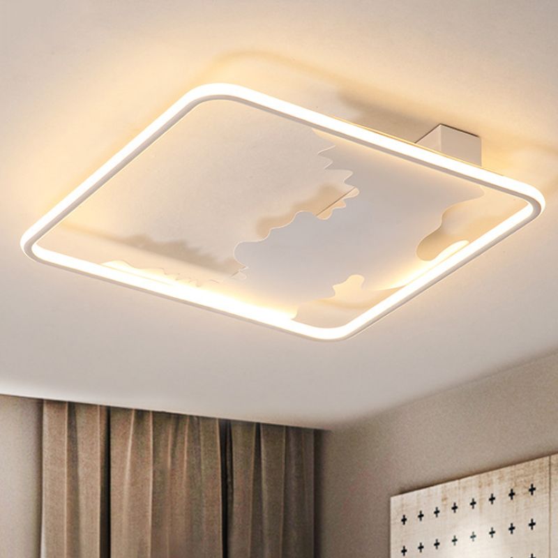 Éclairage encastré carré Art Déco métal LED plafonnier blanc, blanc / lumière chaude, 16,5 pouces / 19,5 pouces / 23,5 pouces de large