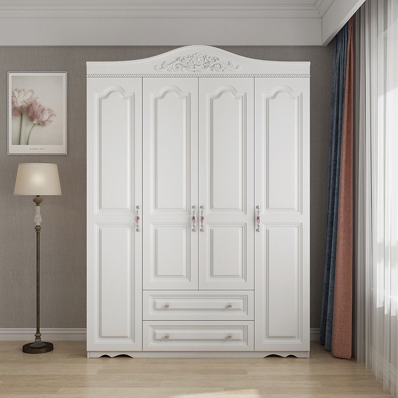 French Country White Storage Cabinet Hinged Door Cabinet with Drawers