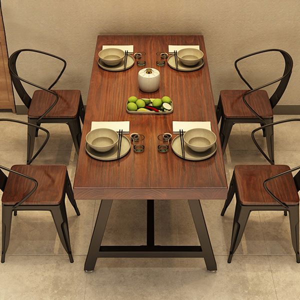 Industriële rechthoek eetkamer tafel dennen vaste houten tafel met schroefbasis