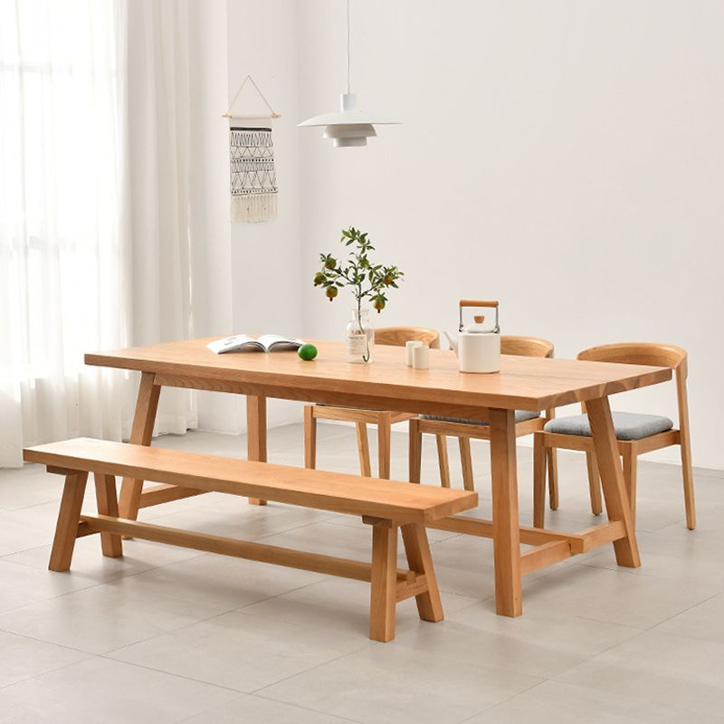 Rectangle Trestle Base Dining Table Medieval Modern Style Pine Wood Table for Kitchen