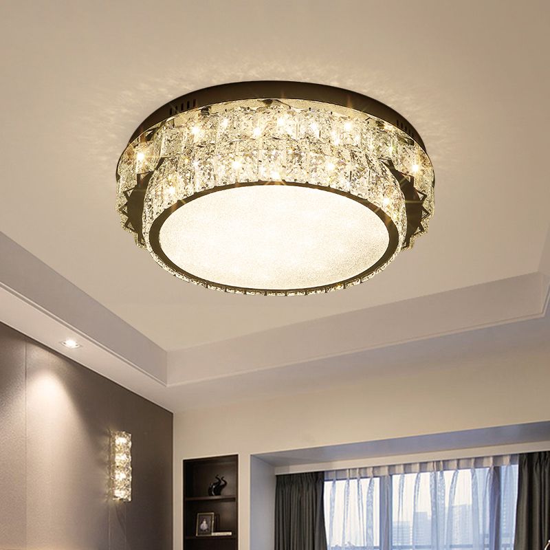 Chrome Square/Round Flush Light Fixture Modern Style Crystal Block LED Close to Ceiling Lamp for Bedroom