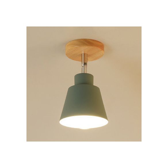 Lámpara colgante cónica semi empotrada para dormitorio, metal contemporáneo, 1 luz gris/rosa, iluminación de techo con dosel de madera