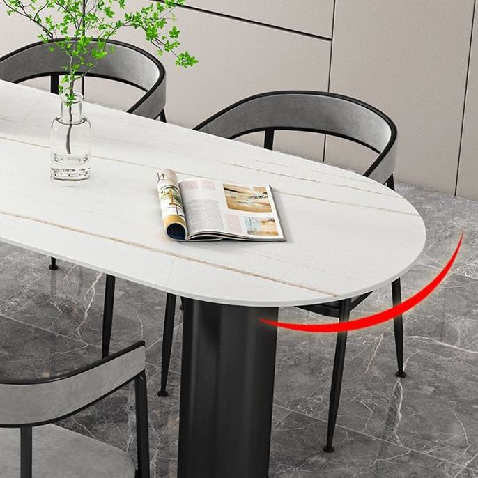 White Stone Top Dinner Room Kitchen Table Modern Metal Base Dinner Table