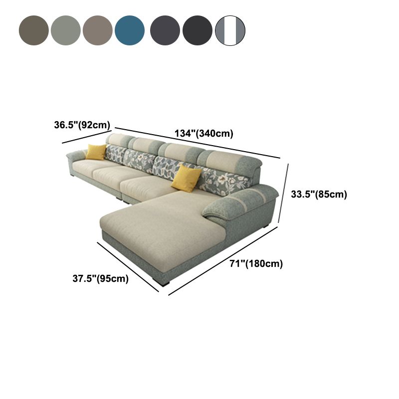 Cushion Back Contemporary Chaise Cotton 4-Seater Modular Sofa