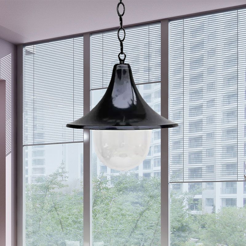 Antique Style Flared Pendant Light with Clear Glass Shade 1 Bulb Hanging Lamp in Rust/Black Finish for Outdoor